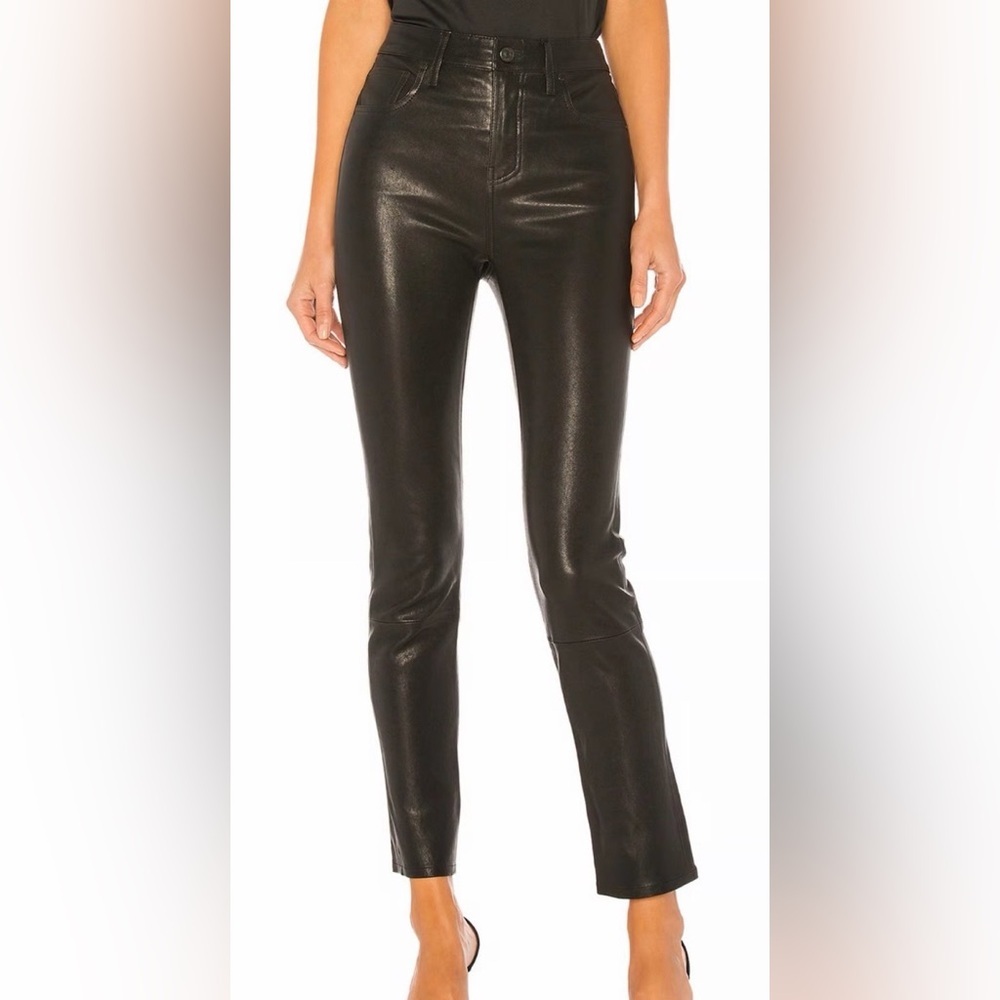 NWOT Citizens of Humanity Harlow Lamb Leather Pants 26 Ankle Mid Rise Slim Black